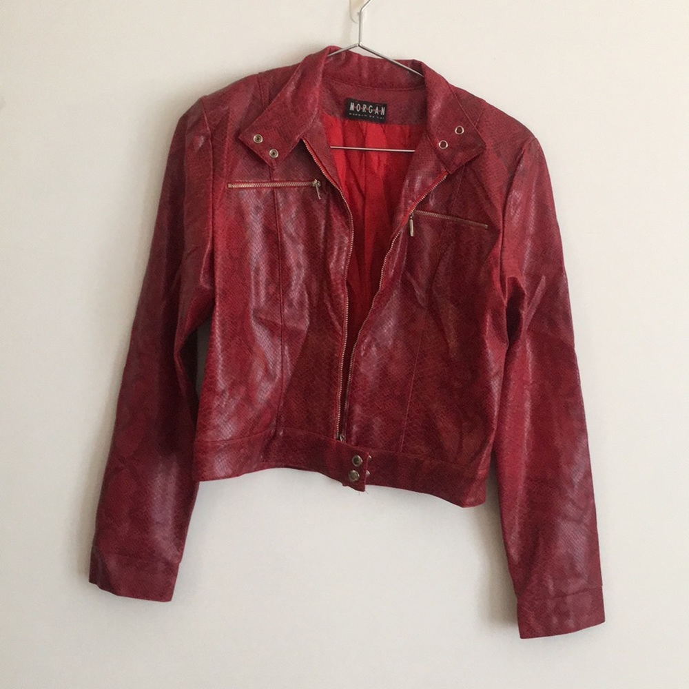 Faux leather jacket.